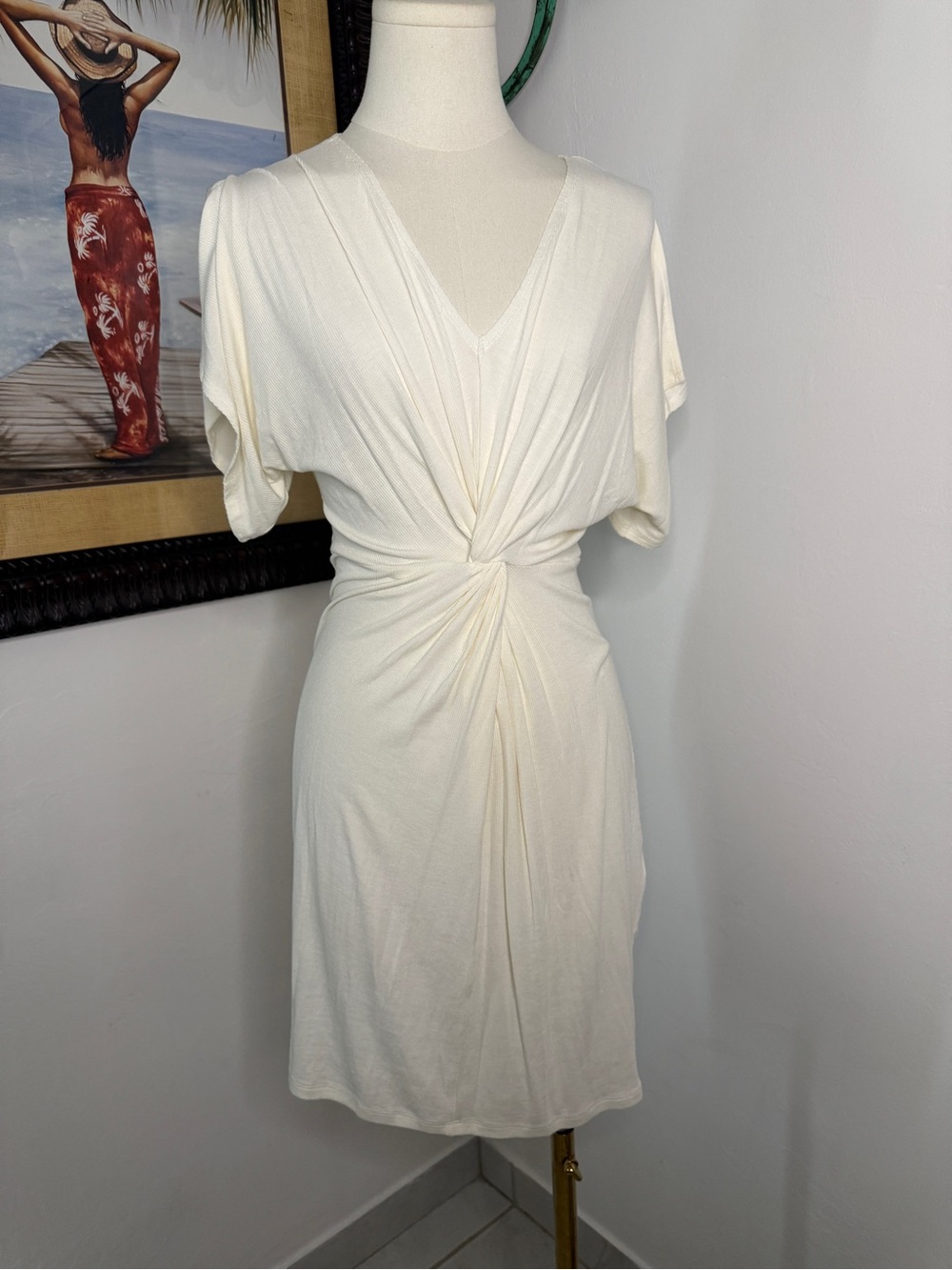 Hem & Thread Cream Ribbed Short Sleeve Top